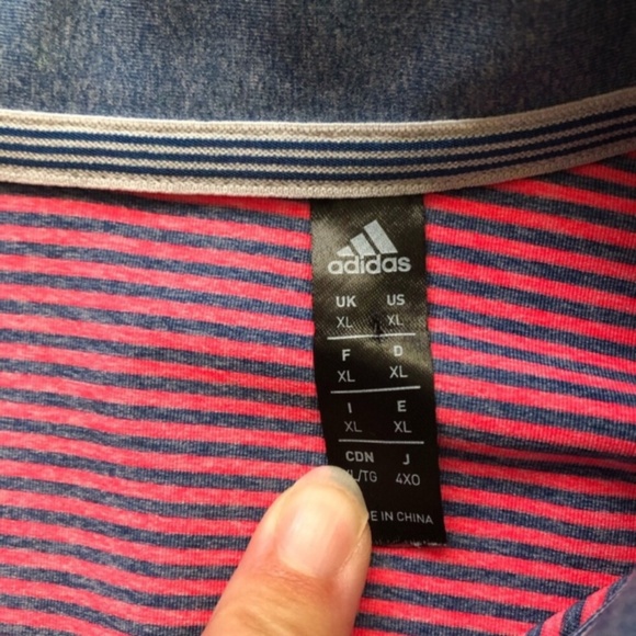 Adidas Men's Striped Pink and Blue Polo Shirt - Picture 7 of 9